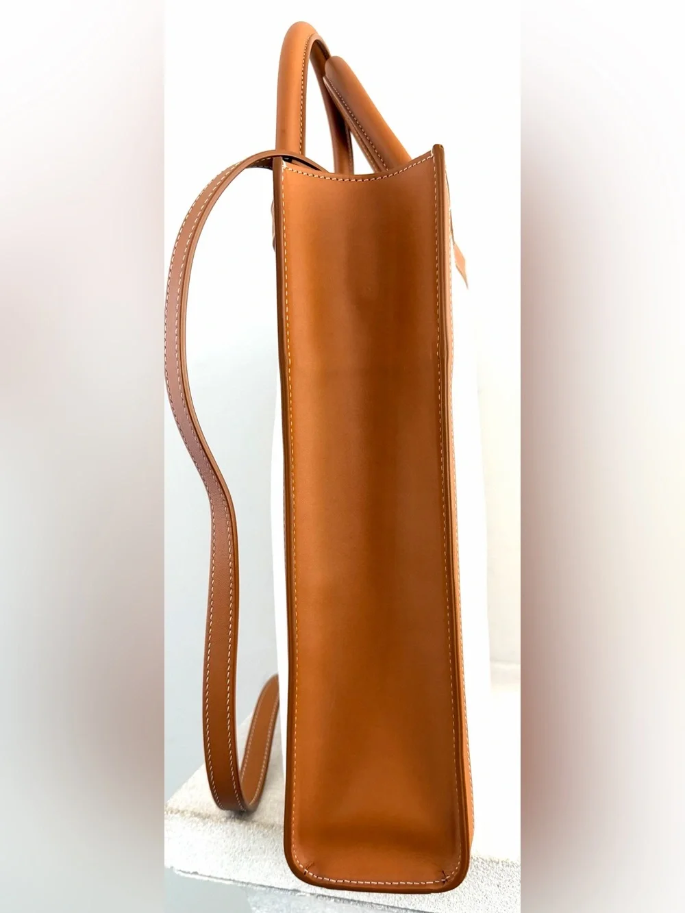 CELINE Small Vertical Cabas Natural Canvas Tan Leather Tote Crossbody